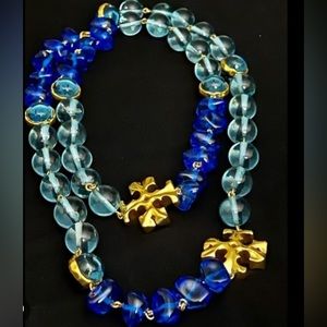 Tory Burch long necklace blue and gold